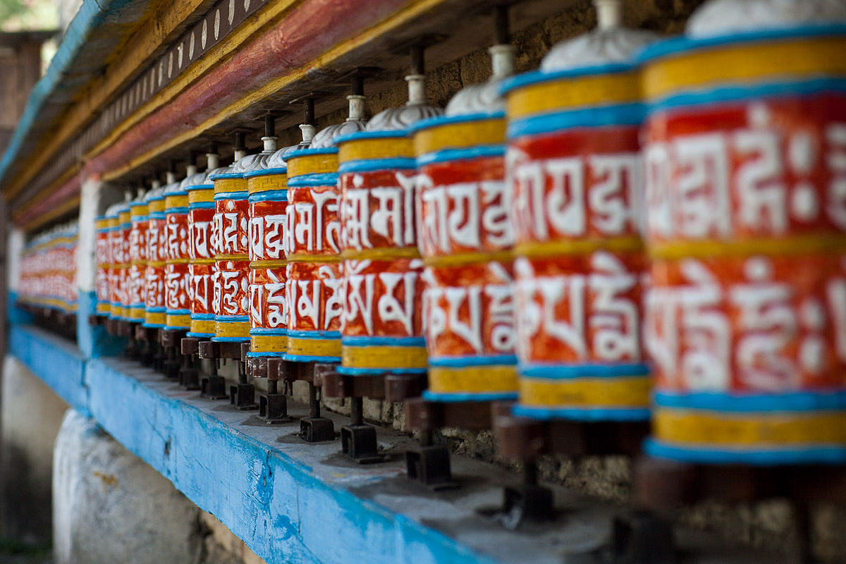 colorful tibetan wheels prayers